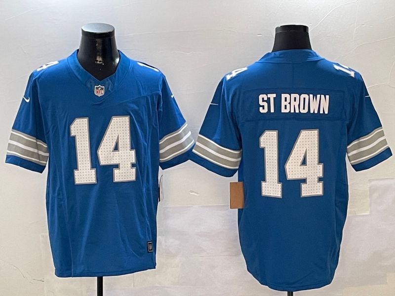 Men Detroit Lions #14 St Brown Blue three generations 2024 Nike Limited NFL Jersey style 0102